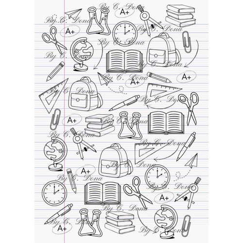 Image digitale - papier scrap a4 à imprimer - rentrée des classes - page de cahier