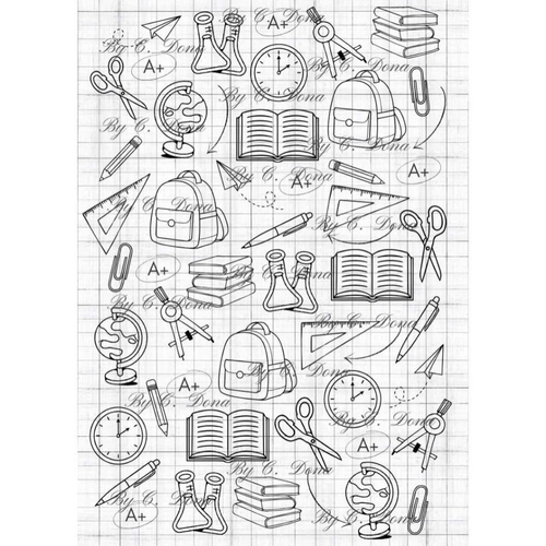 Image digitale - papier scrap a4 à imprimer - rentrée des classes - feuille petits carreaux