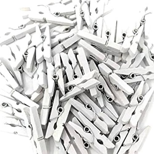 15 pinces à linge en bois - blanc - 3 cm