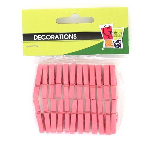 24 pinces à linge en bois - rose - 3 cm - graine créative