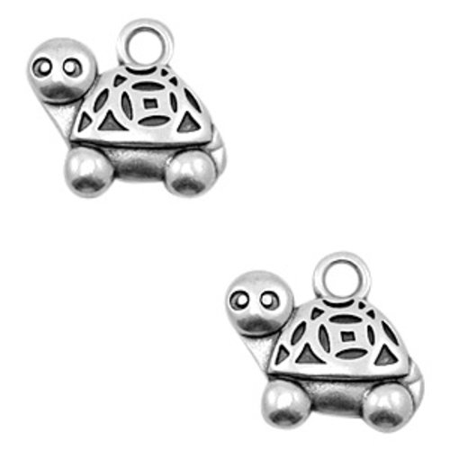 1 breloque tortue - métal argenté - 14 x 13 mm