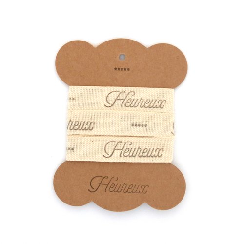 Ruban gros grain artisanal - heureux - 15 mm x 1 m