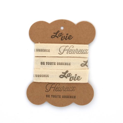 Ruban gros grain artisanal - la vie heureux de toute urgence - 15 mm x 1 m