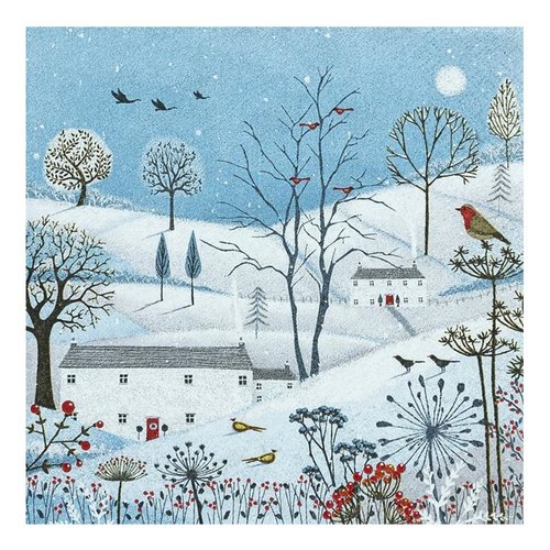 1 paquet de 20 serviettes en papier - paysage hiver avec maisons - 33 x 33 cm