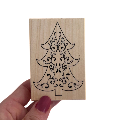 Tampon en bois noël - sapin décoré - sapin élégant - artemio