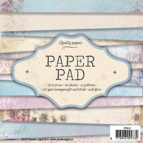 Bloc papier scrapbooking - romantique, shabby - teintes bleu, beige, lilas - paper pad - 15 x 15 cm