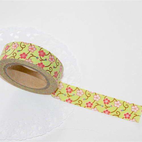 Masking tape fleuri -  vert rose - fleurs cerisiers 