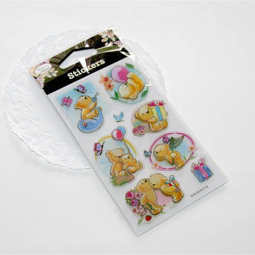 Stickers 3d - oursons - anniversaire -ballons, cadeaux, bisous...  - modèle n°2