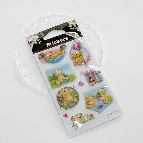 Stickers 3d - oursons - anniversaire -ballons, cadeaux, pique-nique...  - modèle n°1