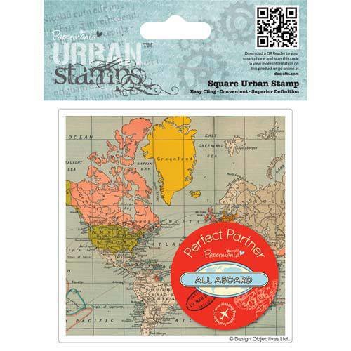 Grand tampon caoutchouc - carte du monde - voyage - all aboard map -urban stamp - docrafts