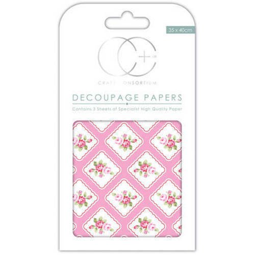 3 feuilles papier patch découpage rose style greengate - craft consortium - 35 x 40 cm