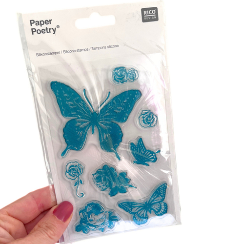 Tampons clear - papillons et roses - rico design