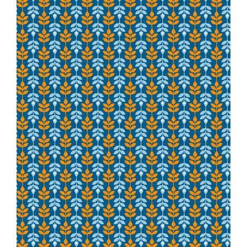 Coupon tissu coton - bleu orange - rétro - 45 x 50 cm