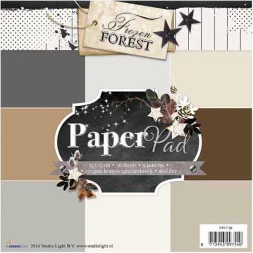 Bloc papier scrapbooking - teintes gris marron - frozen forest - 15 x 15 cm