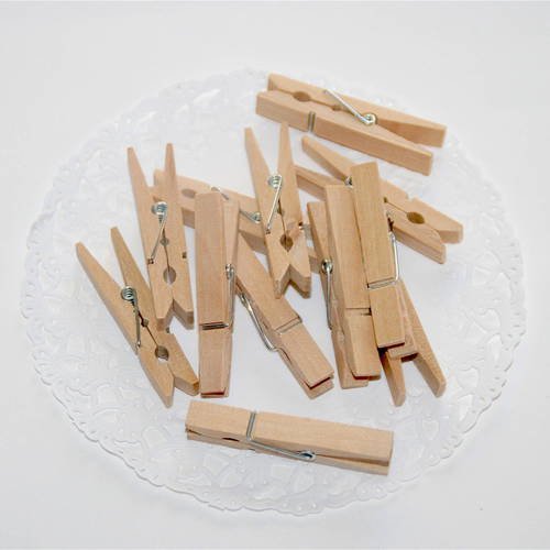 12 pinces à linge en bois brut - 4,5 cm 