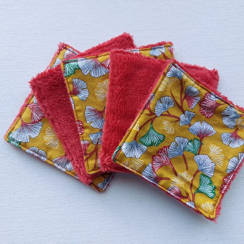 Lingettes démaquillantes motifs fleurs ginkgo   en lot   de 5 n° 3