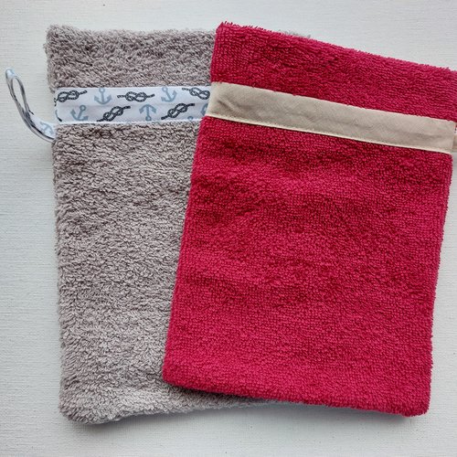 Gant de toilette adulte      taupe / bordeaux