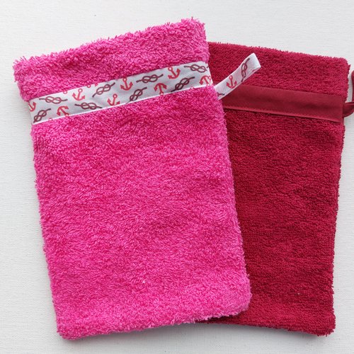 Gant de toilette adulte      ( bordeaux , rose fuschia)