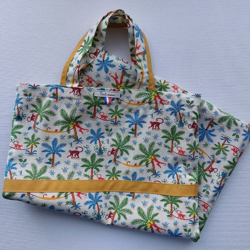 Sac à pain court doublé  , singes et palmiers