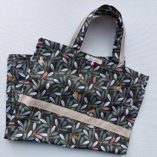 Sac à pain court non doublé oiseaux beige