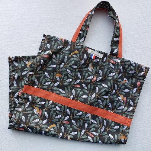 Sac à pain court non doublé oiseaux beige