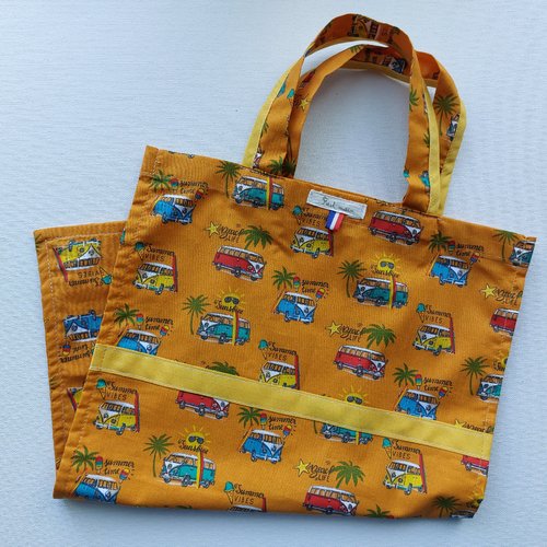 Sac à pain court non doublé  motifs " van" moutarde