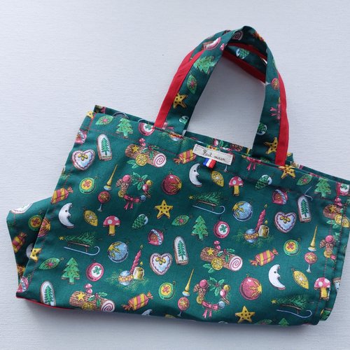 Sac à pain long non doublé motifs noël vert