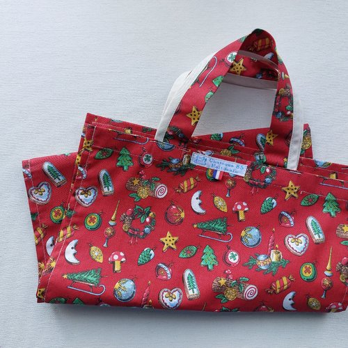 Sac à pain long motifs noël rouge non doublé