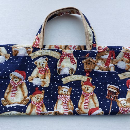 Sac à pain non doublé long motifs  noël oursons