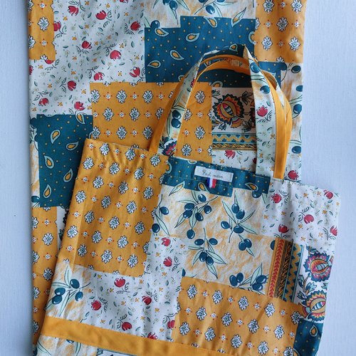 Sac à pain  ( motifs olives ) long  coin orange