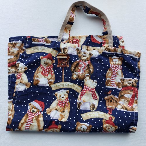 Sac à pain non doublé court motifs  noël oursons