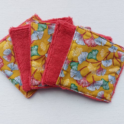 Lingettes démaquillantes motifs fleurs ginkgo   en lot   de 5 n° 19