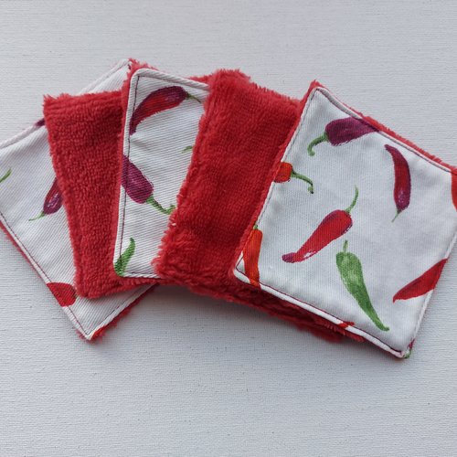 Lingettes démaquillantes motifs piments  en lot de 5  n°20