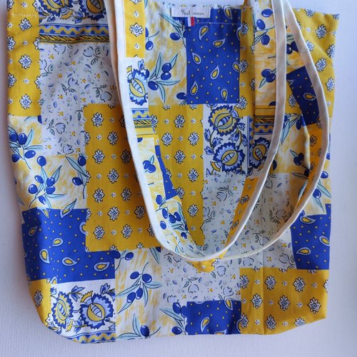Tôte bag à bretelles motifs olives bleues
