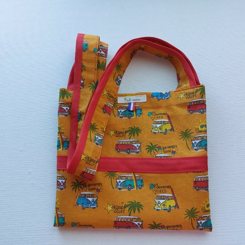 Tôte bag à bretelles motifs vacances  bretelles rouge