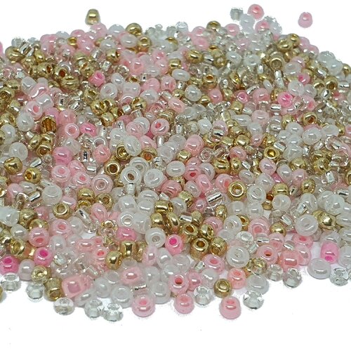 1000 perles de rocaille doré or rose blanc - mélange multicolore ø 2 mm 12/0 - creation bijoux