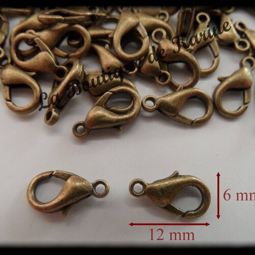 30 fermoirs mousquetons metal bronze 12 x 6 mm - creation bijoux perles