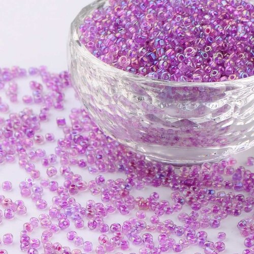 1000 perles de rocaille violet avec reflets multicolores ø 2 mm 12/0 - creation bijoux