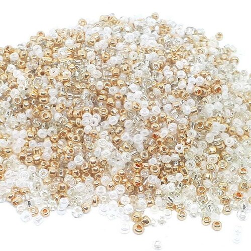 1000 perles de rocaille doré or blanc - mélange multicolore ø 2 mm 12/0 - creation bijoux