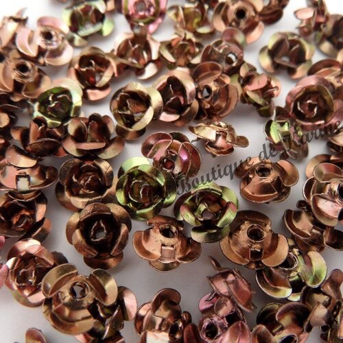 50 perles en aluminium couleur bronze forme fleur rose 7 mm - creation bijoux