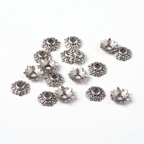 50 coupelles perle intercalaire metal argente 8 mm forme fleur - creation bijoux perles