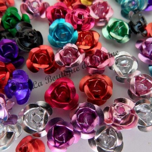 50 perles en aluminium multicolore forme fleur rose 7 mm - creation bijoux