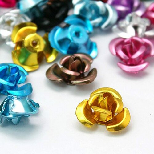 30 perles en aluminium multicolore forme fleur rose 16 mm  - creation bijoux