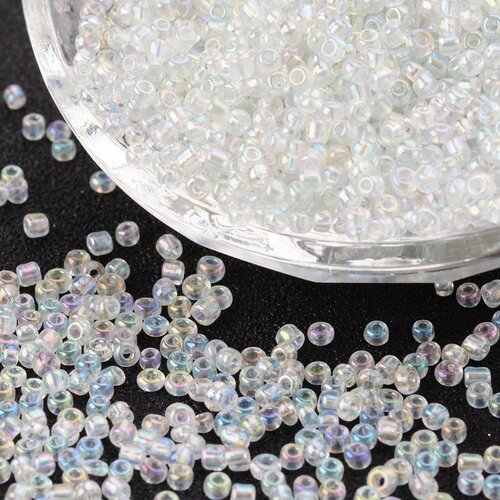 1000 perles de rocaille blanc translucide avec reflets multicolores ø 2 mm 12/0 - creation bijoux