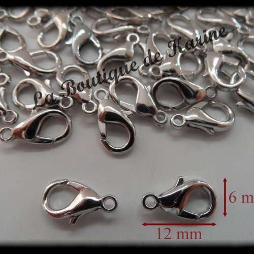 30 fermoirs mousquetons metal argente 12 x 6 mm - creation bijoux perles