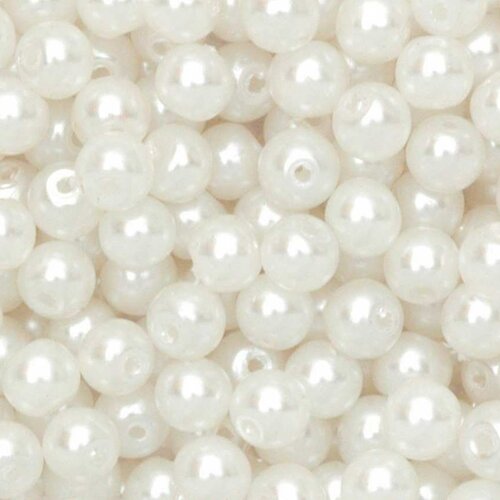 Lot de 50 perles nacrees blanche acrylique ø 8 mm - livraison gratuite - creation