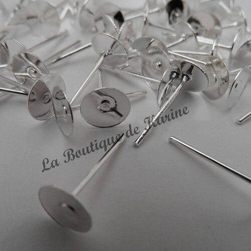 50 boucles d'oreilles clous plateau fimo metal argente clair 11 mm - creation bijoux perles