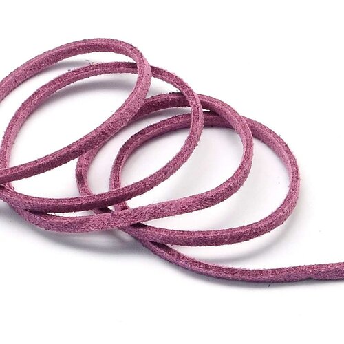 3 metres de cordon plat suedine aspect daim rose violet - creation bijoux perles