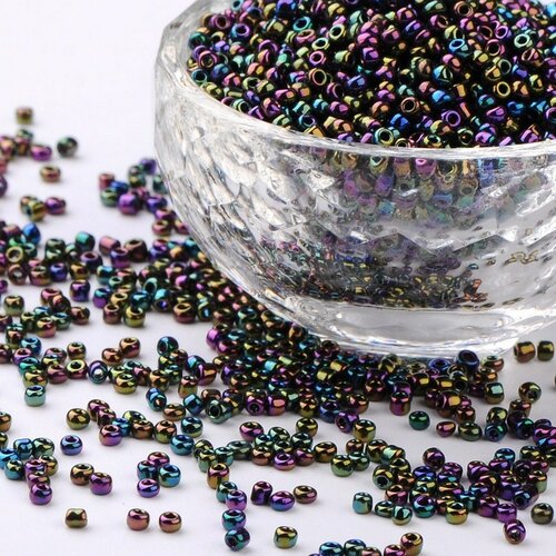 1000 perles de rocaille multicolore violet bleu vert irise ø 2 mm 12/0 - creation bijoux