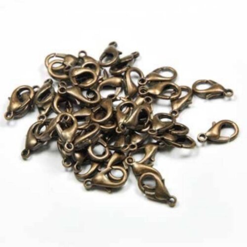 30 fermoirs mousquetons metal cuivre 12 x 6 mm - creation bijoux perles